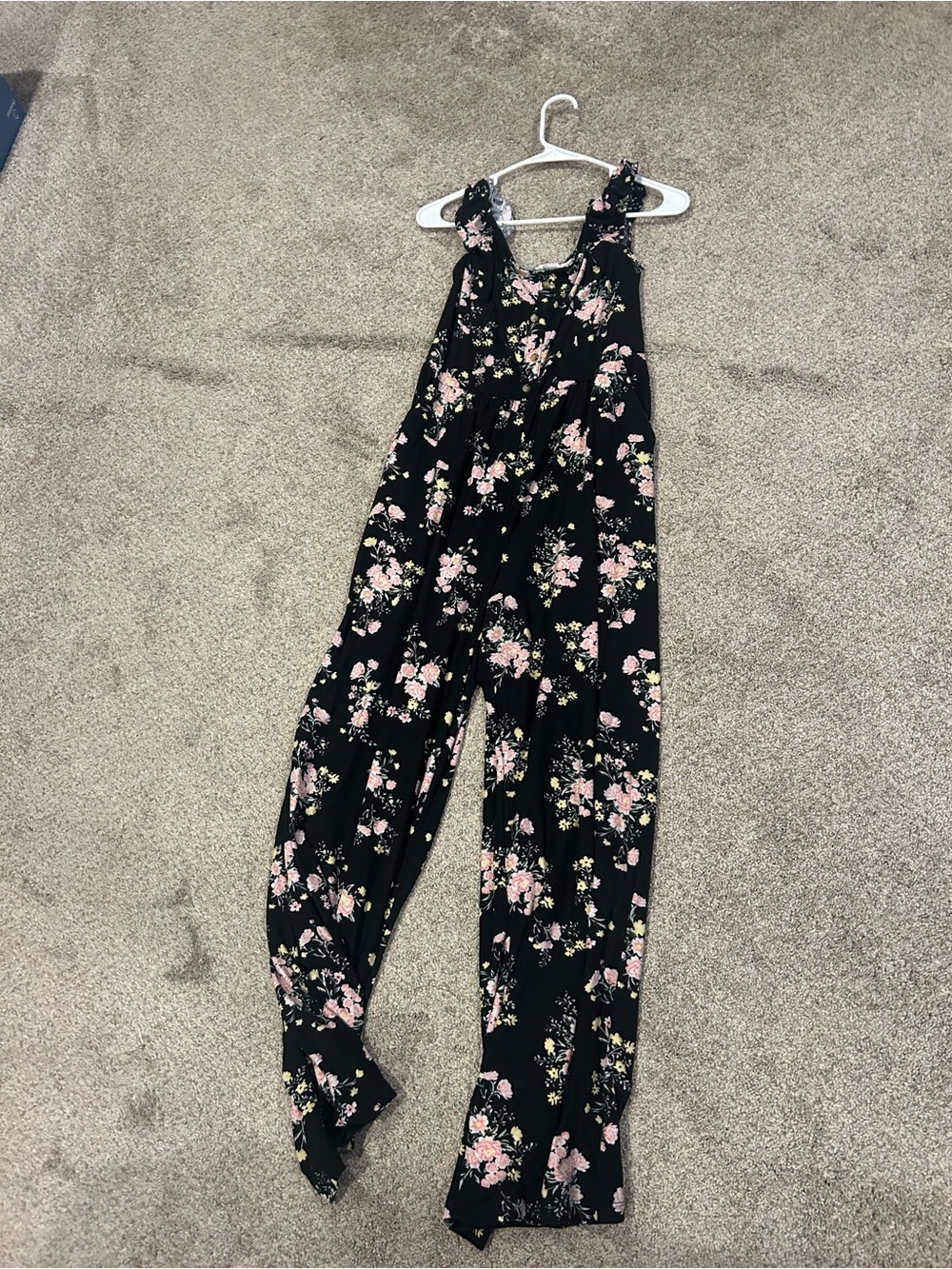 No Boundaries Black Jumpsuit with Pink Floral Print